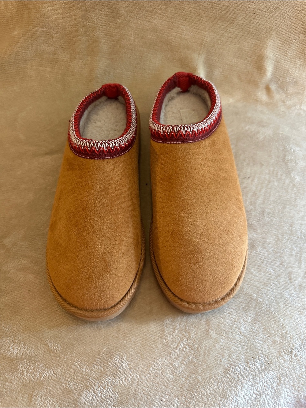 SHEIN Tan Mules with Red Trim